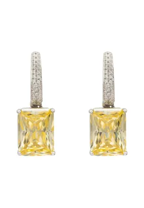 Alexandra Rectangle Drop Earrings Silver Yellow Topaz