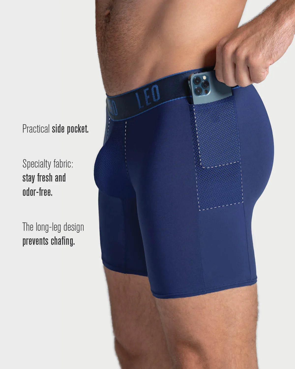 3-Pack Long Athletic Boxer Brief with Side Pocket