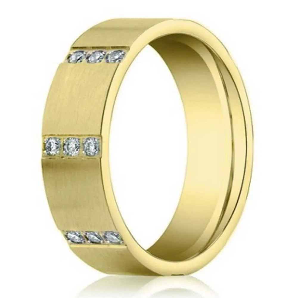 6mm Contemporary Mens 14K Yellow Gold Diamond Eternity Wedding Band