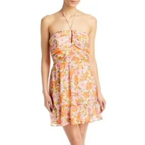 AQUA Ladies Retro Halter Neck Floral Print Mini Dress, NWT!