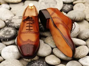 Awesome Men's Handmade Tan Brown Leather Wing Tip Brogue Lace Up Shoes, Men Dress Formal Shoes