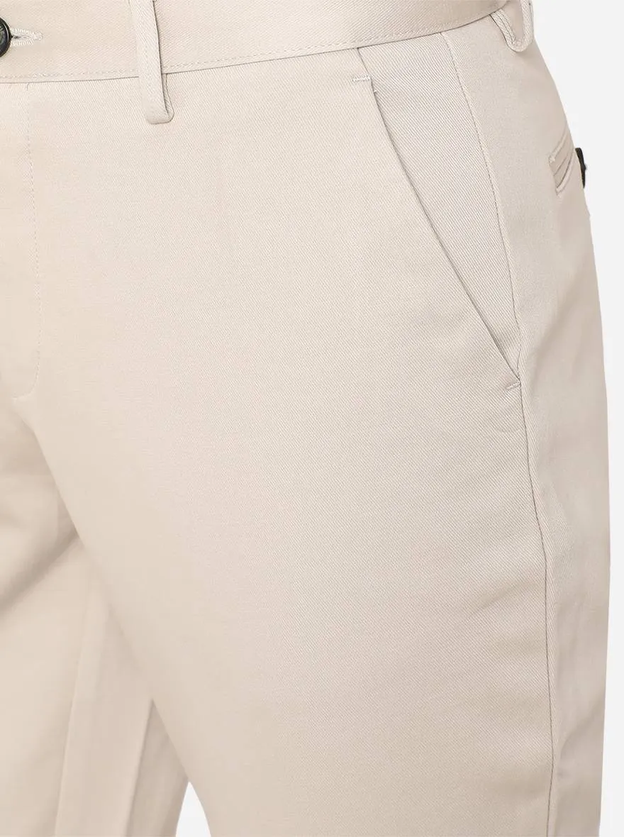 Beige Solid Uno Fit Casual Trouser | JadeBlue