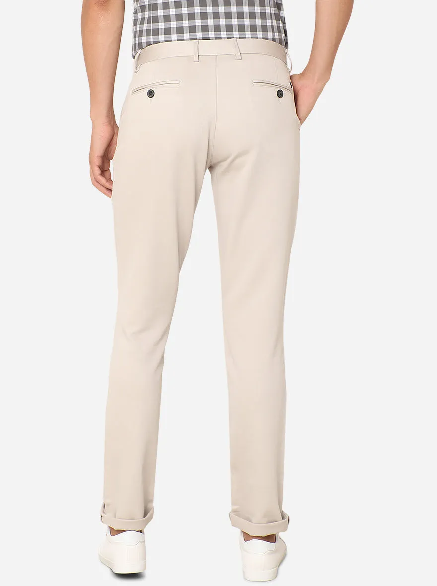 Beige Solid Uno Fit Casual Trouser | JadeBlue