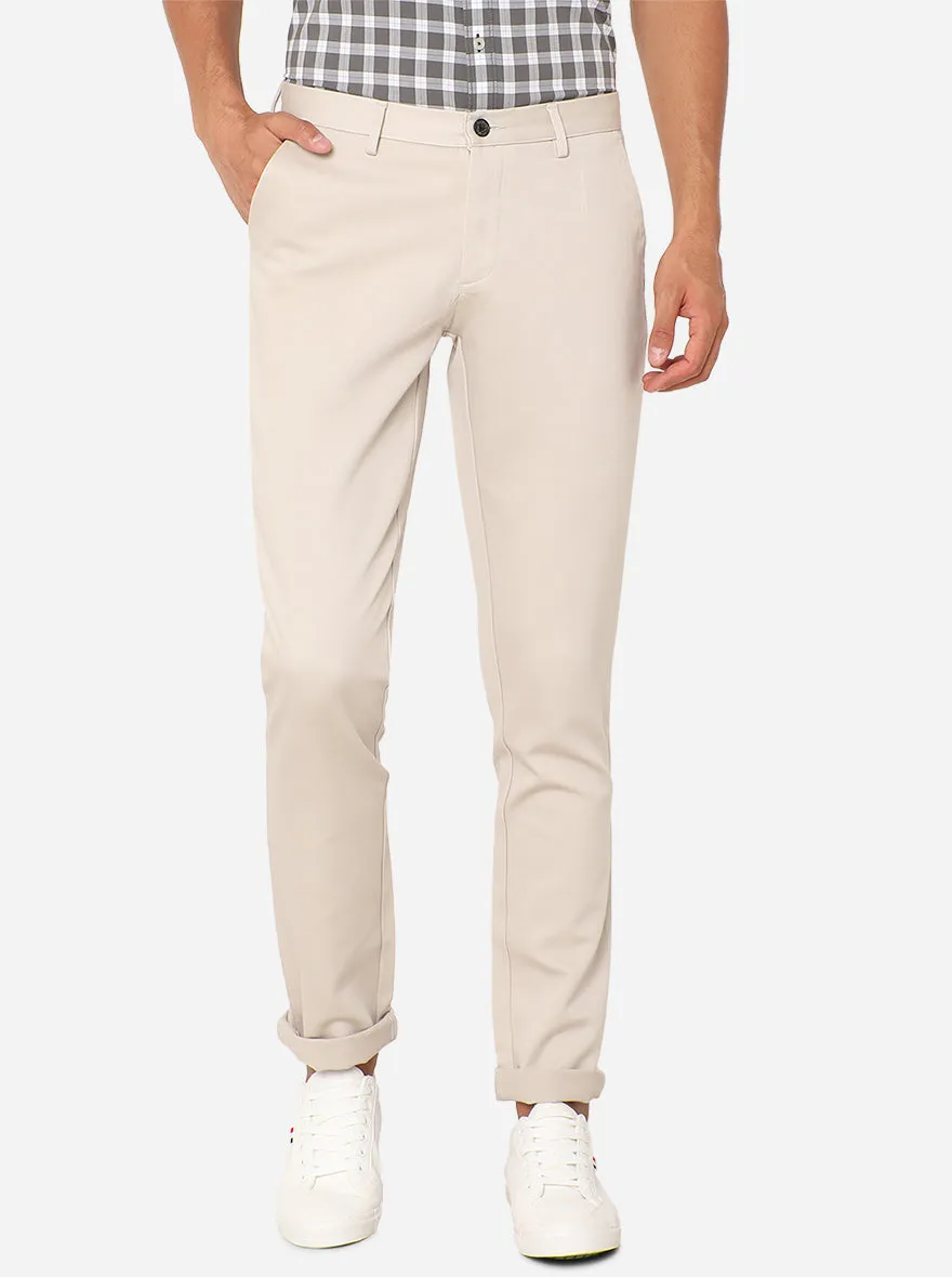 Beige Solid Uno Fit Casual Trouser | JadeBlue