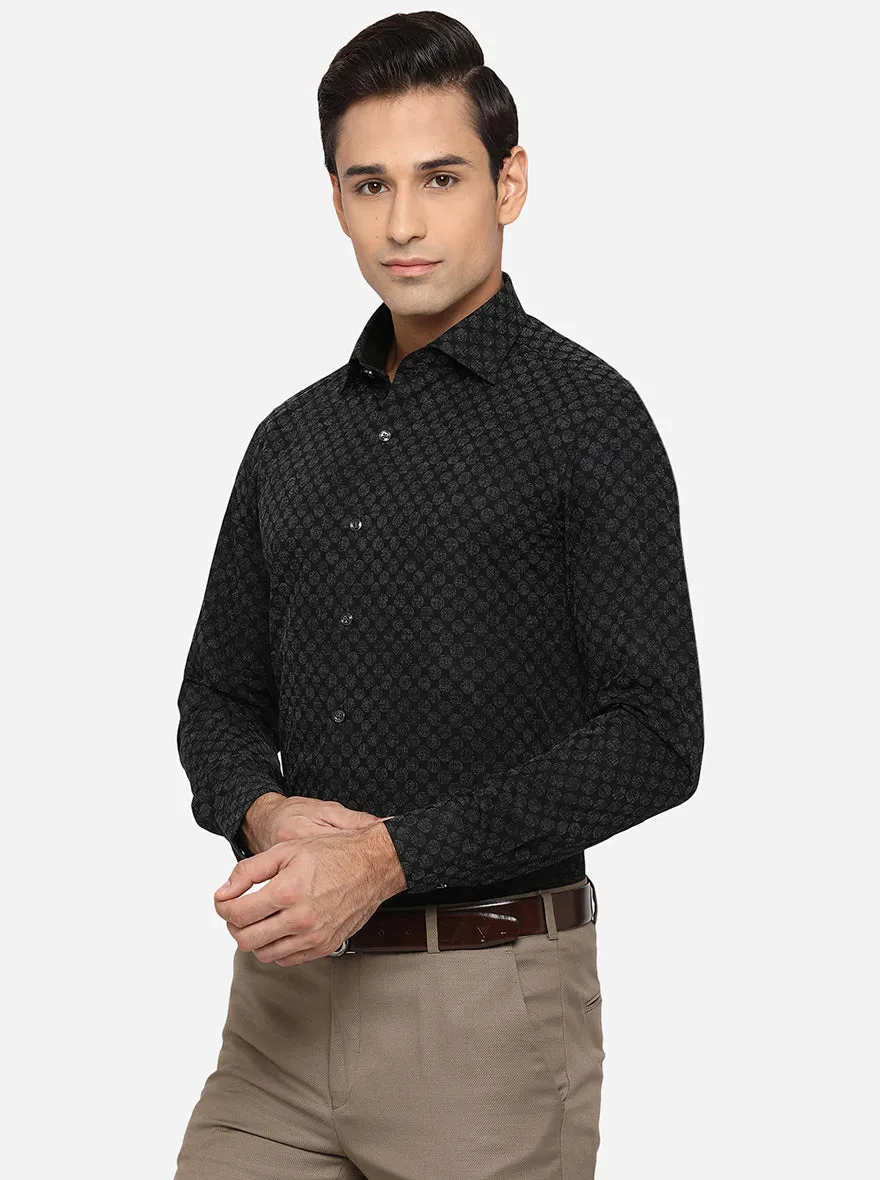 Black & Grey Printed Slim Fit Party Wear Shirt | JB Studio