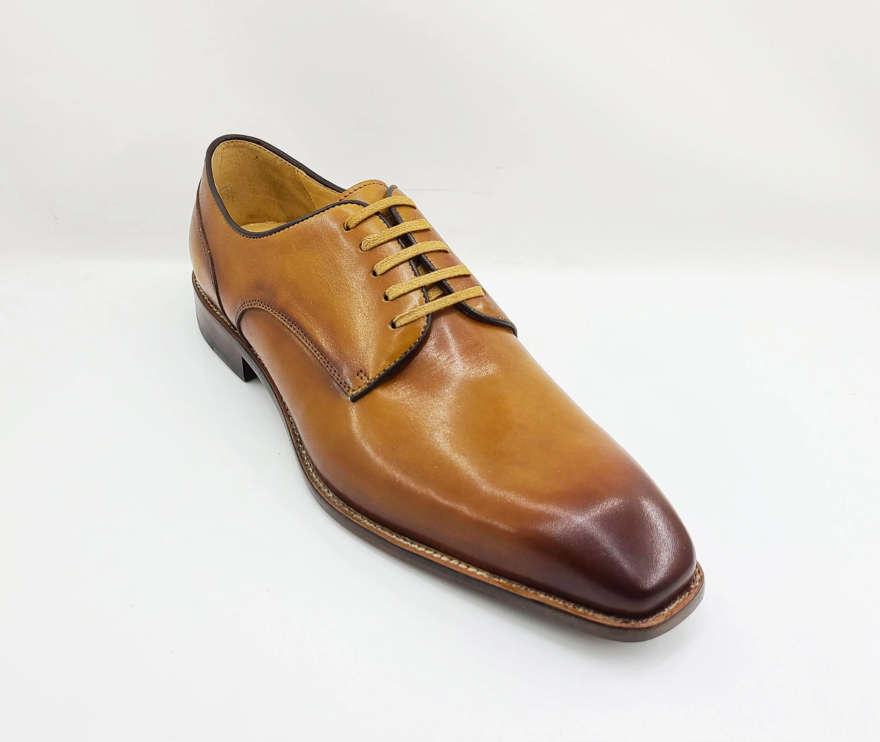 Burnished Calfskin Lace-Up Shoe Cognac