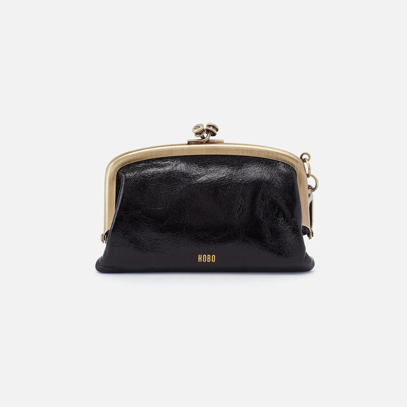 Cheer Frame Pouch In Polished Leather - Black