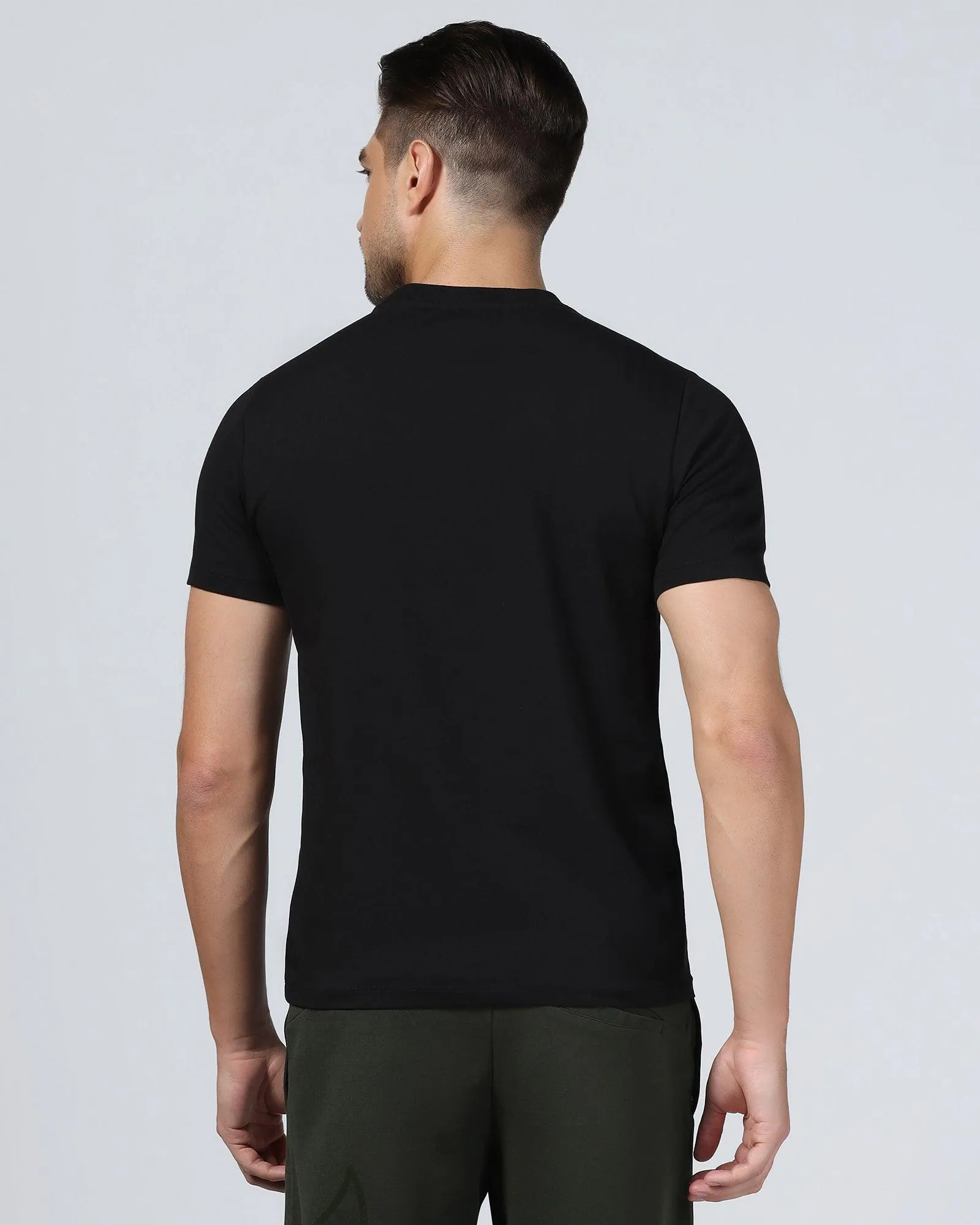 Crew Neck Black Printed T-Shirt - Foil