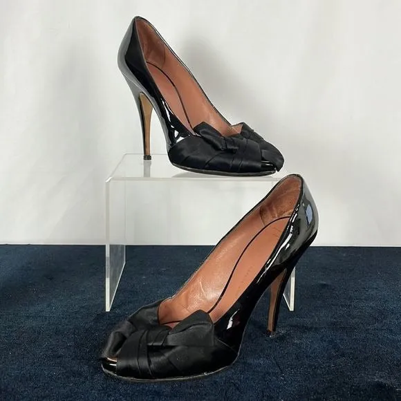 Giuseppe ZanottiBlack Satin Peep Toe Pumps