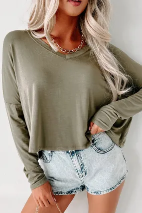 Green Loose V Neck Dropped Long Sleeve Top