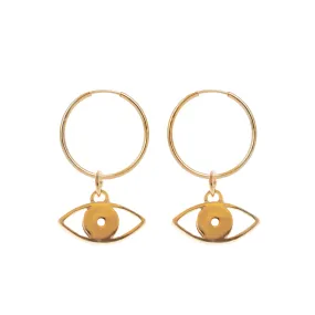 Hoop Earrings with double Evil Eye Pendant