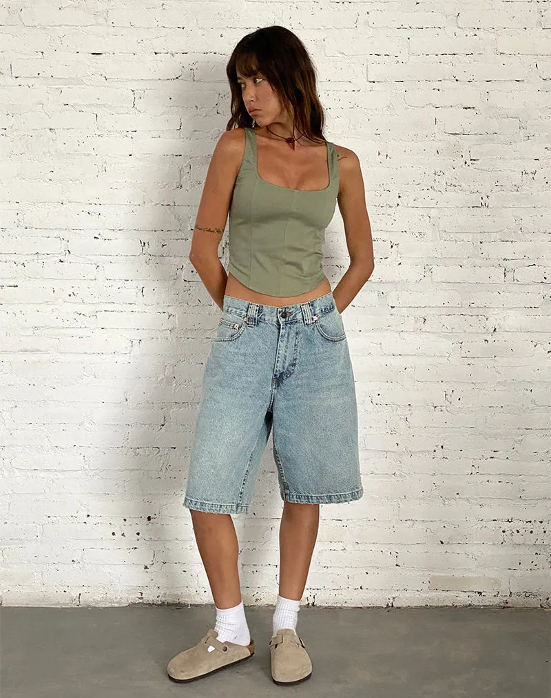 Low Rise Skater Shorts in Bleach Denim