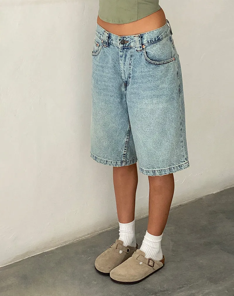 Low Rise Skater Shorts in Bleach Denim