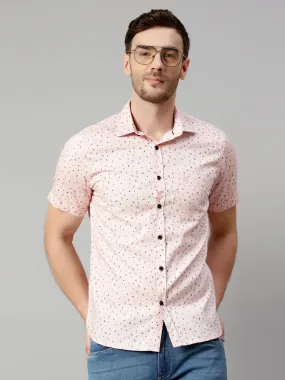 Men's Baby Pink Casual Floral Print Half Sleeve Shirt