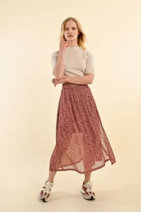 Molly Bracken Red Leaf Print Voile Midi Skirt