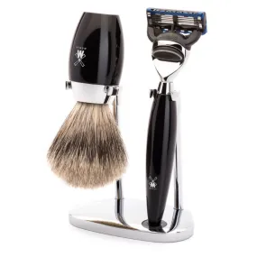 MUHLE Kosmo, Resin Black, Shaving Set - Gillette Fusion 5 Razor, Fine Badger Shaving Brush