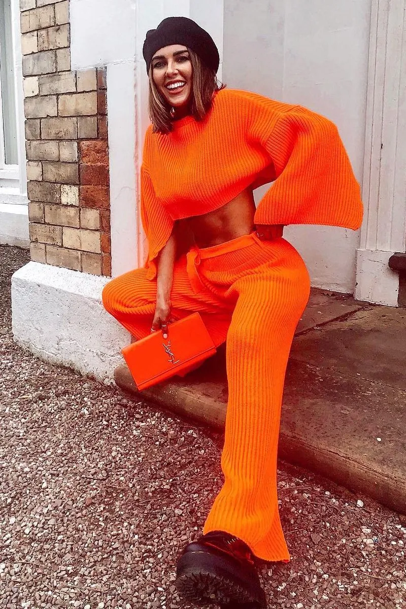 Neon Orange Chunky Knit Loungewear Set - Harper