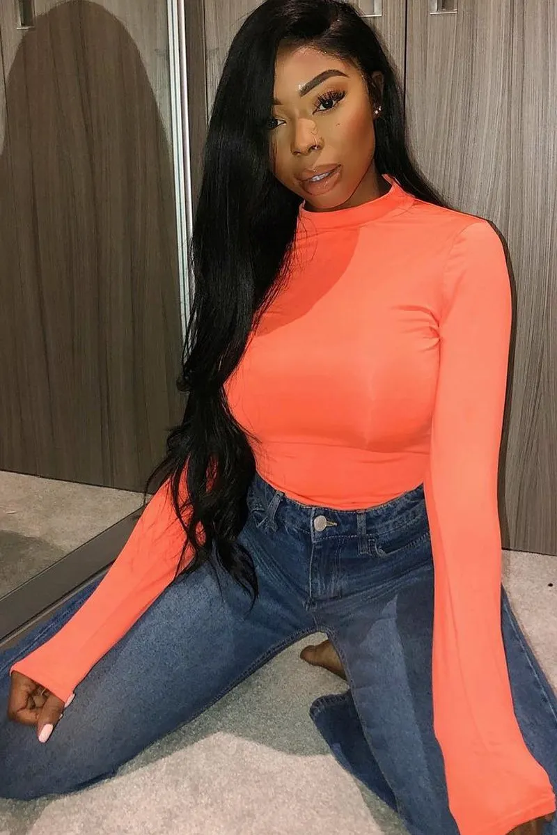 Neon Orange Slinky Bodysuit - Allison