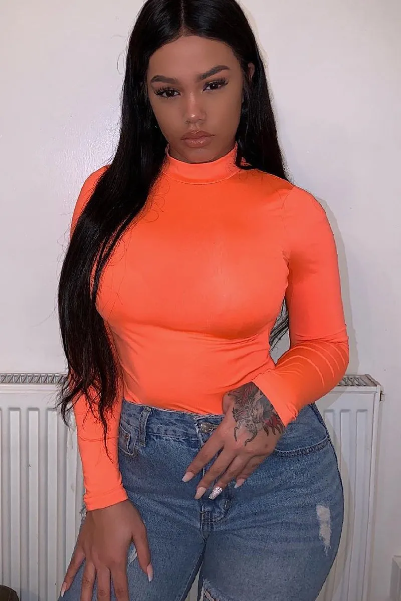 Neon Orange Slinky Bodysuit - Allison