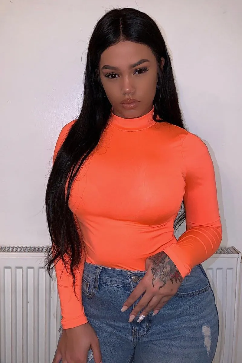 Neon Orange Slinky Bodysuit - Allison