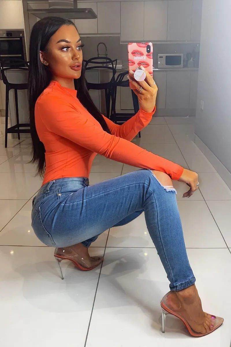 Neon Orange Slinky Bodysuit - Allison