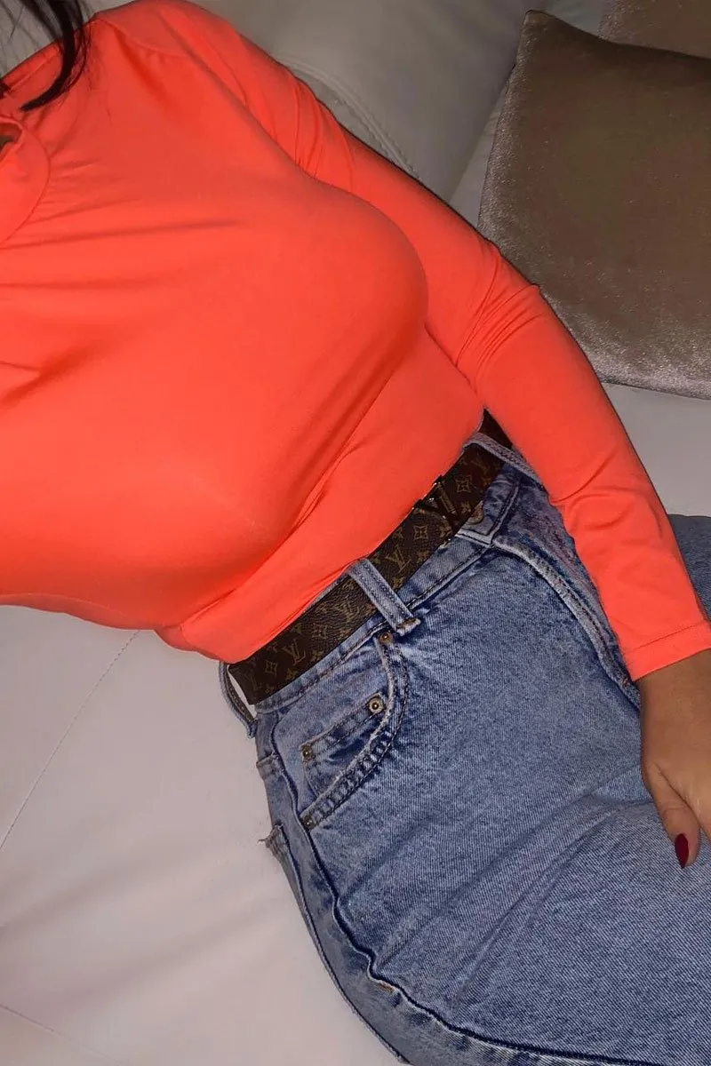 Neon Orange Slinky Bodysuit - Allison