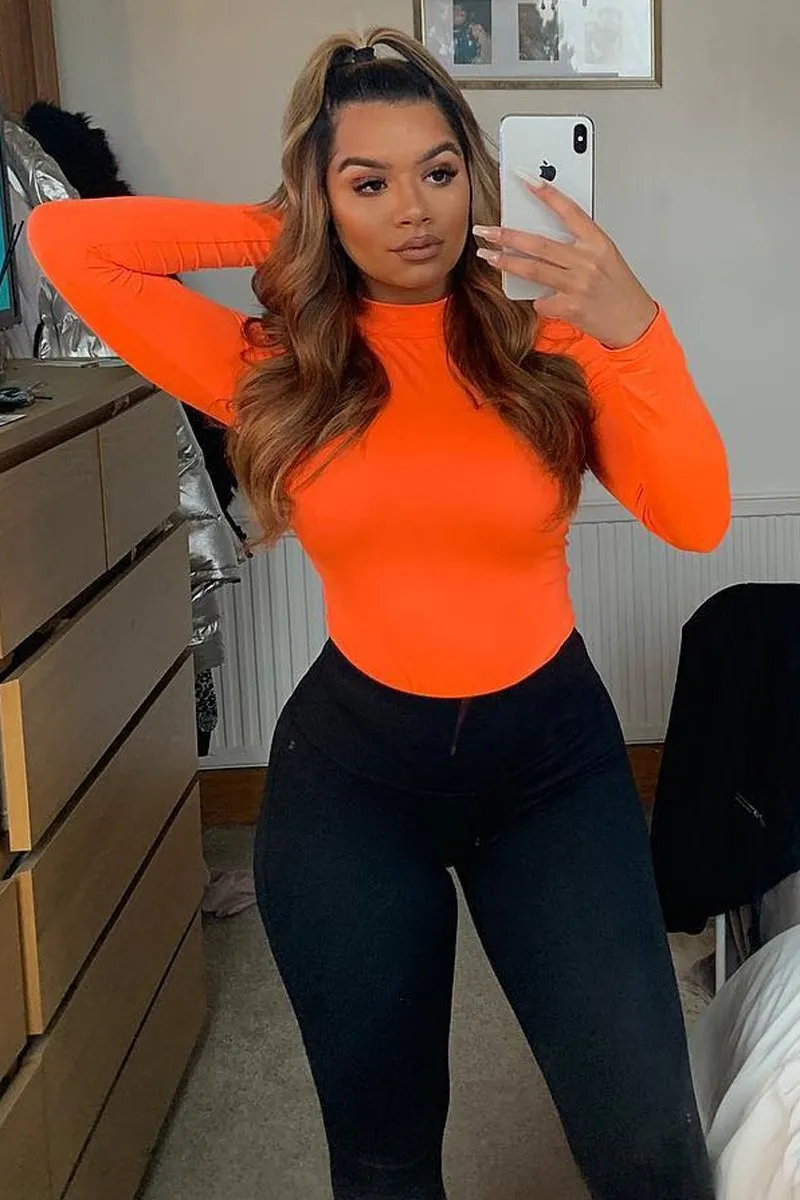 Neon Orange Slinky Bodysuit - Allison