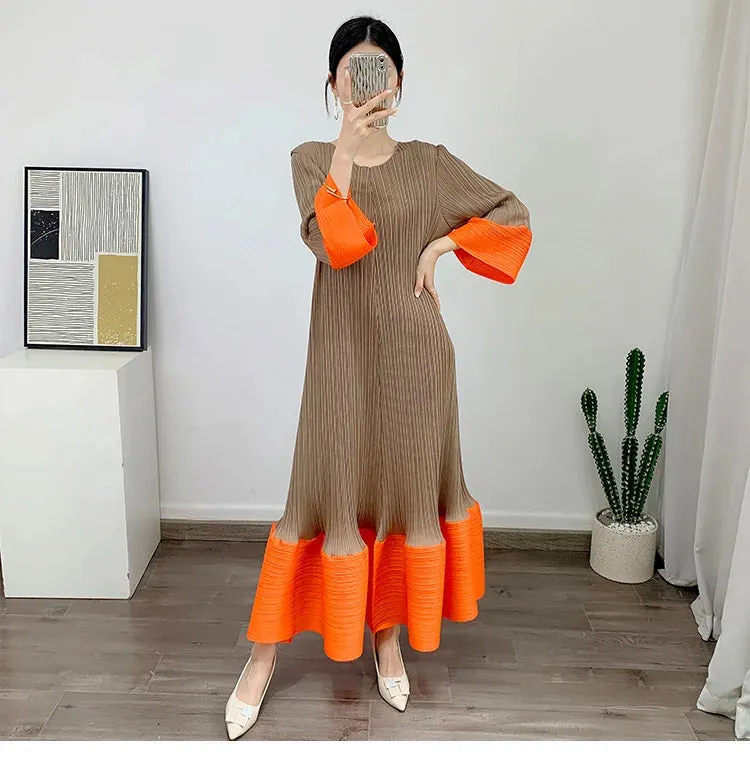 New! Full Of Wealth Pleated Orange Dress for Women