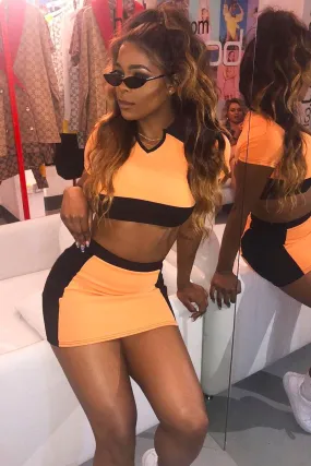 Orange and Black Crop Top and Mini Skirt Co-ord - Kasie