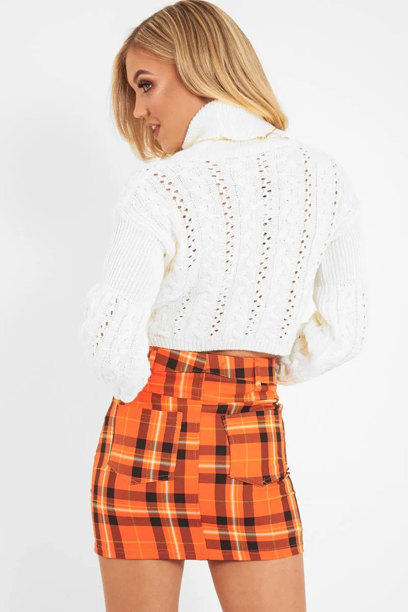 Orange Check High Waist Mini Skirt - Lyra