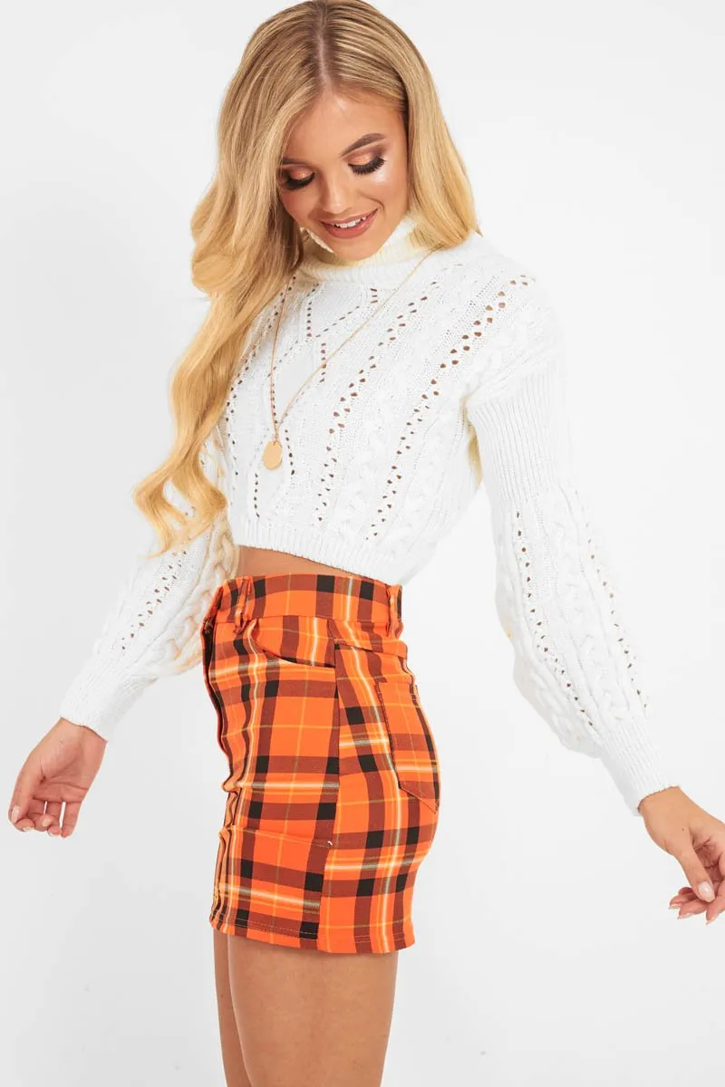 Orange Check High Waist Mini Skirt - Lyra