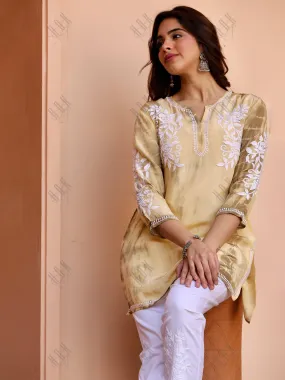 Saba Chikankari Short kurta in Crepe Silk - Beige