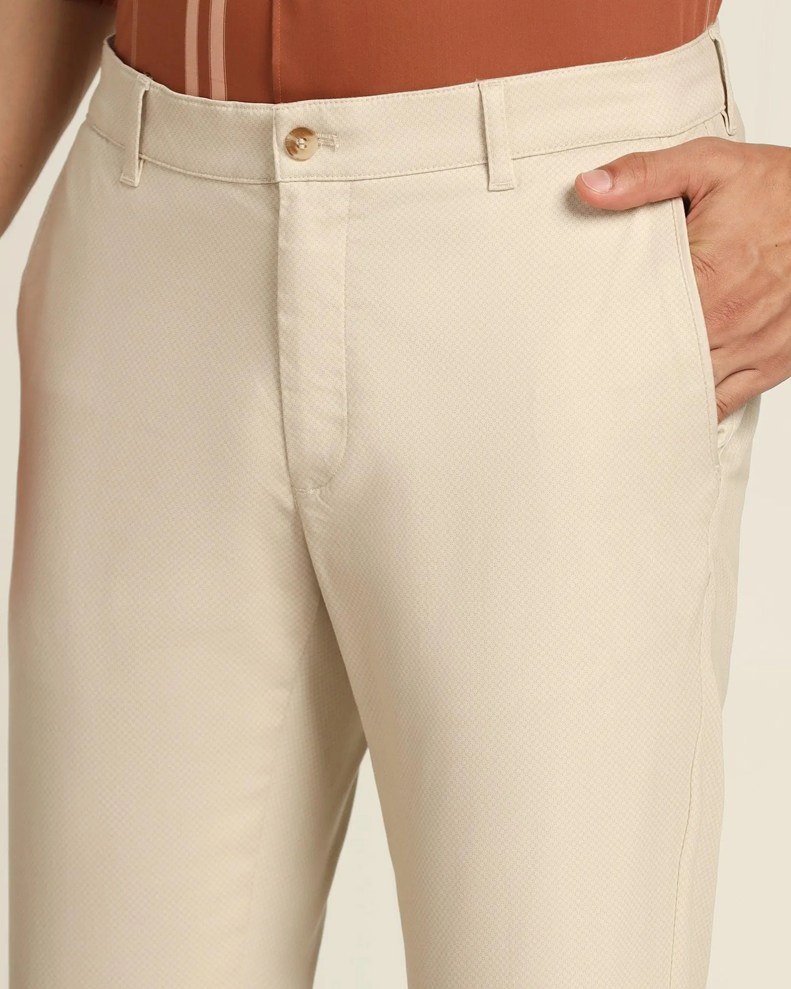 Slim Fit B-91 Casual Beige Printed Khakis - Torop