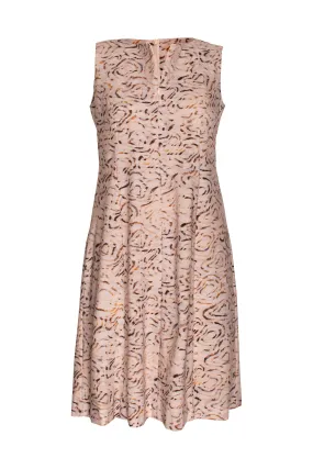 Zip Front Panel Dress - Beige/Chocolate Print Jersey 4225